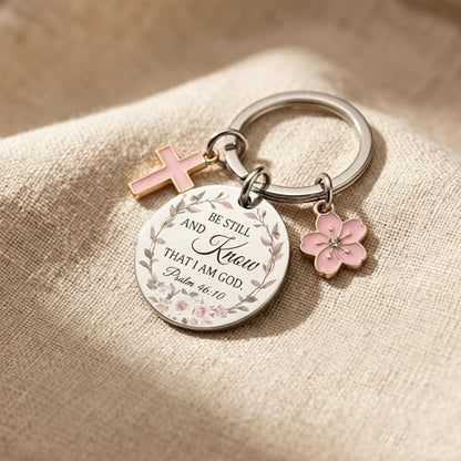 Christian Keychains for Women Faith Bible Verse Keychain, Inspirational Religious Gifts Cross Keychain Flower Charm