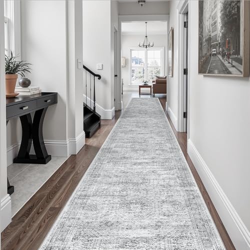 Soalmost Hallway Runner Rug 2'6" x 14' Washable Long Kitchen Rugs Grey - color: Grey, size: 2'6" x 14' (Runner)