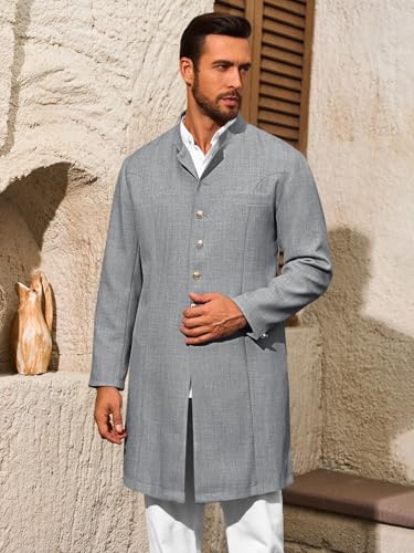 Runcati Mens Kurta Coats Indian Mandarin Collar Attire Ethnic Outfits Wedding Festive Party Clothing Casual Kaftan Robe - color: Dark Grey, size: XX-Large