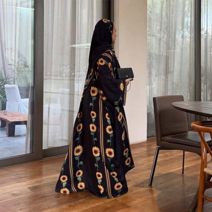 Long Chiffon Cardigan Abayas for Women's Muslim Kaftan | Applique Flower, Hijabs Dress - color: Flower Pattern
