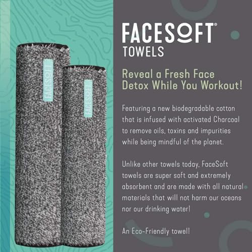 Facesoft Yoga Towel - Infused with Activated Charcoal to Detoxify and Sweat - Made with Eco-Friendly Aqua-Cotton Yarn - Biodegradable and Sustainable - All Ages - color: Eco Sweat Charcoal Workout Towel