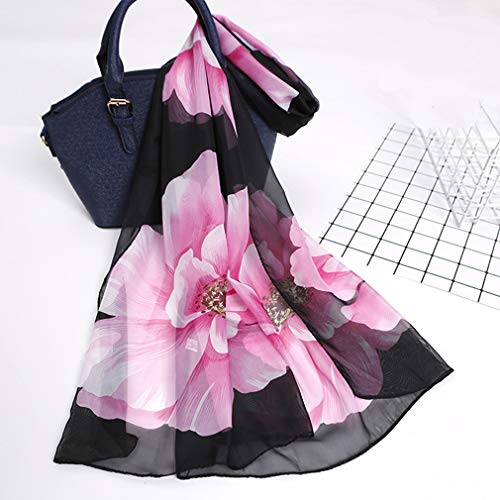 E-Clover Women Soft Floral Print Shawl Chiffon Sheer Scarf - color: 01-pink Floral