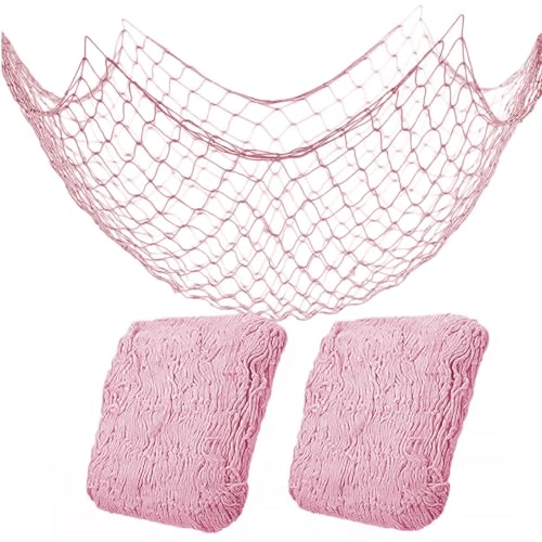 2 Pack Fish Net Decorations for Party,Natural Cotton Hawaiian Party Fishing Net Decorative, Nautical Themed Cotton Fishnet Under The Sea Pirate Ocean Beach Decor - color: 2pack-pink