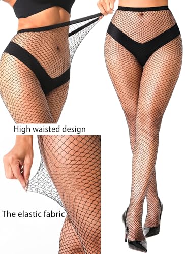 lmotpe Plus Size Fishnet Tights Stockings Women's High Waist Stockings for Women - color: Black Lms Mesh 3