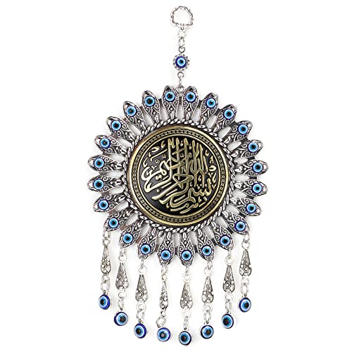 Islamic Turkish Blue Evil Eye Pendant, Muslim Amulet Blessing Wall Hanging Pendant, Good Luck Bringing Home Car Decor Protector for Women Sterling Silver Jewelry