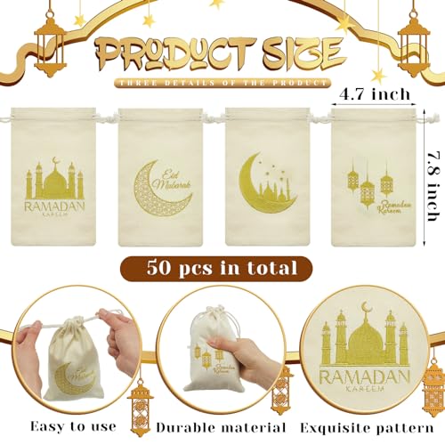 Photect 50 Pcs Islamic Burlap Bags Eid Al-adha & Qurbani Islamic Gift Bags Small Drawstring Pouch for Muslim Eid Al-adha Party Decorations, 4.7 x 7.8 Inch : Health & Household