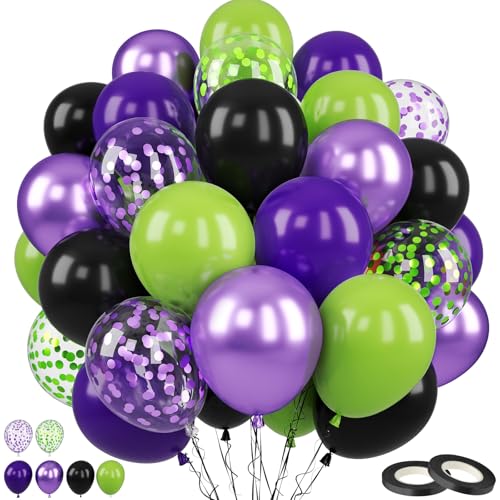 Halloween Balloons, 50 Pcs Purple Green Black for Horror Halloween Party - color: Metallic Purple Green, size: 50 Pcs
