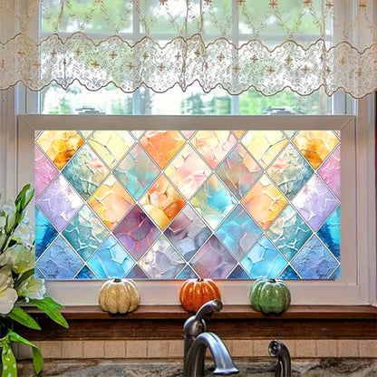 HOMETITUTE Rainbow Diamond Privacy Window Film 39.3x17.7 Inch PVC | Static Cling, Glass Decal | Privacy Film, Decorative Glass Cover | Bathroom, Kitchen, Office (Rainbow Diamond) - color: Rainbow Window Film#1