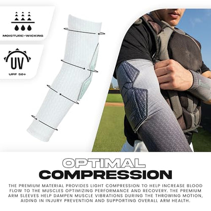 Franklin Sports Baseball + Softball Protective Arm Sleeve - PRT DST Series Youth Arm + Elbow Shield for Batting + Fielding - Protective Arm Sleeve + Elbow Shield - Right Arm + Left Arm - White - OSFM