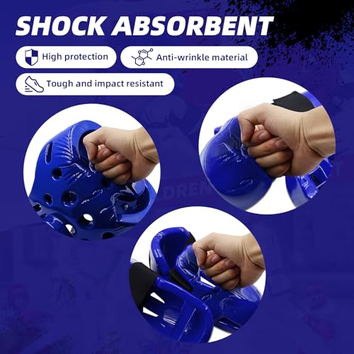 Martial Arts Karate Protective Sparring Gear Package Deal/Gift Adjustable Adult & Youth Headgear, Gloves & Kicks for MMA, Taekwondo, Boxing Training - color: Blue, size: Large