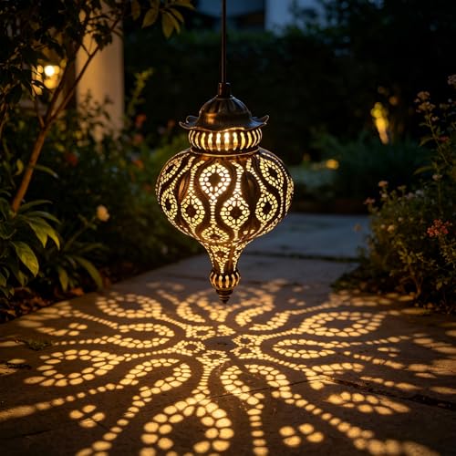 2 Pack Moroccan Solar Lantern Outdoor Decorative Hanging Lantern for Garden