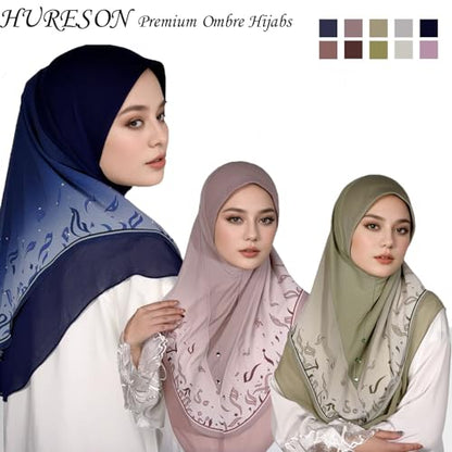 Ready To Wear Instant Hijab For Women Chiffon Hijabs Islamic Abaya Turban Muslim Slip-On Khimar Floral Hijab Scarf - color: 9# Navy