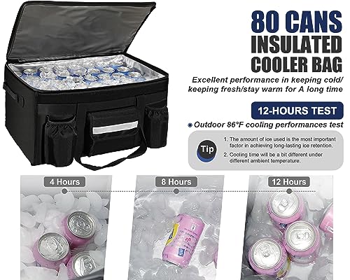 MyLifeUNIT Insulated Cooler Bag for Food & Pizza Delivery Bag Suitable for Car, Bike, Camping, Picnic, Beach, Large Size - size: 80 Cans