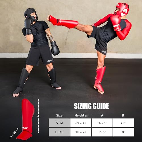 Elite Sports Muay Thai 정강이 보호대 킥복싱 MMA 무에타이 다리 발등 보호 패드, BJJ 가라데 복싱 태권도용 무술 발로 스파링 훈련 장비 - color: 솔리드 레드, size: LXL