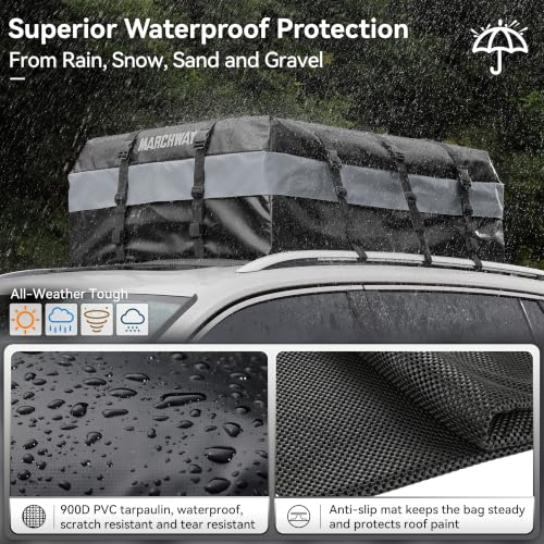 MARCHWAY Waterproof Car Roof Luggage Bag, Weatherproof Soft Shell Rooftop Cargo Carrier Bag for Vehicles with or Without Rack. 6 Door Hooks, Anti Slip Mat, Lock Included (21 Cubic Feet, Black) - size: 21 Cubic Feet, Black