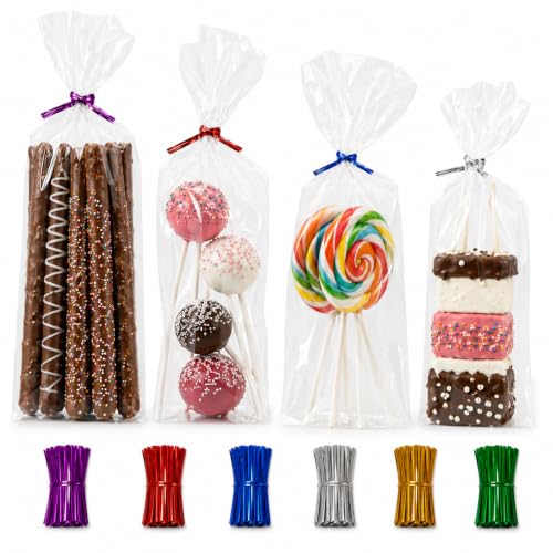 4x9 Cellophane Treat Bags with Ties 200 Clear Lollipop Gift Bags - size: 4'' x 9''