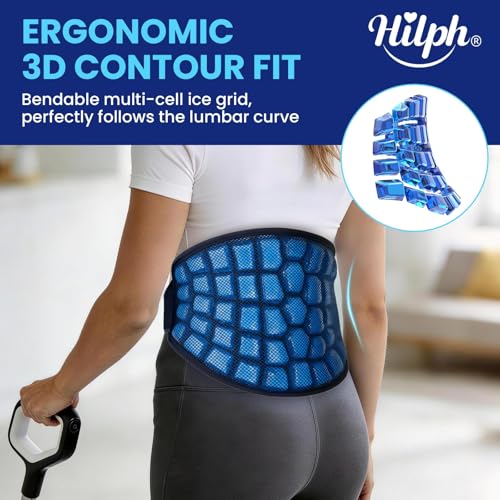 Hilph 2 Hours Long Lasting Ice Pack for Back Pain Relief - Large Cold Pack Wrap with Ice Grid Design for Lower Back, Reusable Cold Compress for Waist, Lower Lumbar, Sciatica, Tailbone, 15.2'' x 9.3''