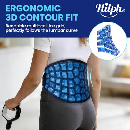 Hilph 2 Hours Long Lasting Ice Pack for Back Pain Relief - Large Cold Pack Wrap with Ice Grid Design for Lower Back, Reusable Cold Compress for Waist, Lower Lumbar, Sciatica, Tailbone, 15.2'' x 9.3''