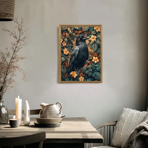 ICHZUMW Framed William Morris Raven Dark Academia Canvas Wall Art 12x16 In - color: Dark Raven, size: 16"L x 12"W