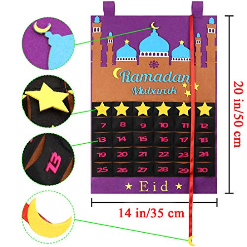 Ramadan Calendar 2026, Eid Mubarak Hanging Countdown Calendar, Advent Calendars Tracker Date Eid Gift Ramadan Decorations with 30 Stars - 30 Days
