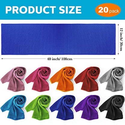 Honoson 20 Packs Cooling Towel Ice Towel Microfiber Sports Towel Breathable Chilly Towel with Bag Wet Towel for Neck Men Women Stay Cool Yoga Gym Golf Workout Travel Camping Beach Accessories - size: 40 x 12 Inch