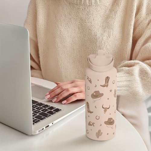 Western Cowgirl Water Bottle 32oz Stainless Steel with Lid, Insulated Bottles for Women Girls, Gift Idea for Birthday Christmas - color: Cowgirl