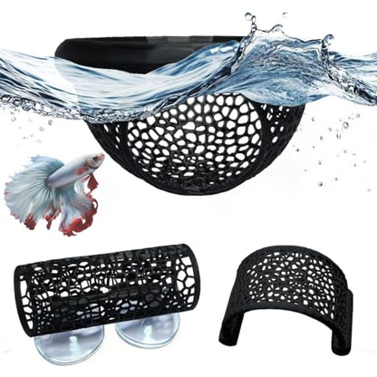Betta Fish Tank Accessories 3-Piece Set – Betta Hammock, Floating Rest Ledge & Swimming Tunnel – Aquarium Decor for Betta, Nano Fish, Small Fish & Shrimp (Black)