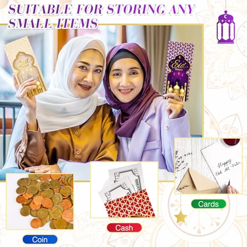 Zhanmai 36 Pcs Eid Mubarak Money Envelopes 7 x 3.15 Inch Ramadan Cash Gift Card Holders Eid Gold Foil Greetings Pockets for Eid Holiday Party Supplies Celebrations Decorations (Vertical) - style: Vertical