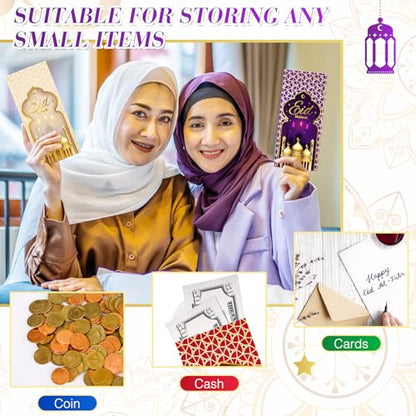 Zhanmai 36 Pcs Eid Mubarak Money Envelopes 7 x 3.15 Inch Ramadan Cash Gift Card Holders Eid Gold Foil Greetings Pockets for Eid Holiday Party Supplies Celebrations Decorations (Vertical) - style: Vertical