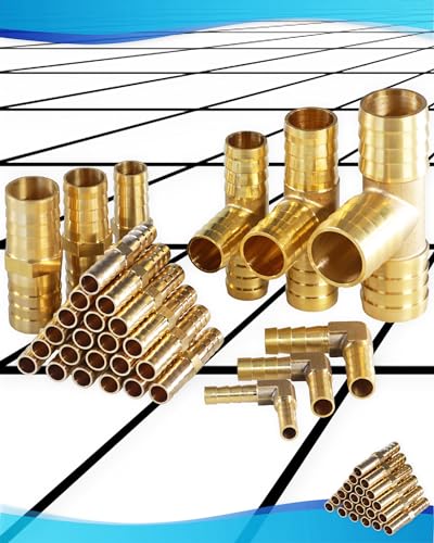 Brass Hose Barb,90-deg L Right Angle Elbow Hose Barb Fitting 5/16" Barb Splicer Mender with Stainless Steel Pipe Clamps，Air hose repair kit for Pipe line Fuel Air Oil (5/16 3Pcs)