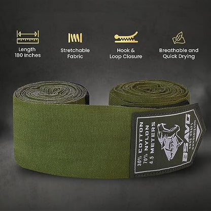 BeSAVAGE Hand Wraps 180 Inch Elastic Boxing Bandages with Knuckle Guards for Muay Thai, MMA, Kickboxing, Martial Arts, Punching Bag Training - Wrist & Knuckle Protection for Men, Women, Youth