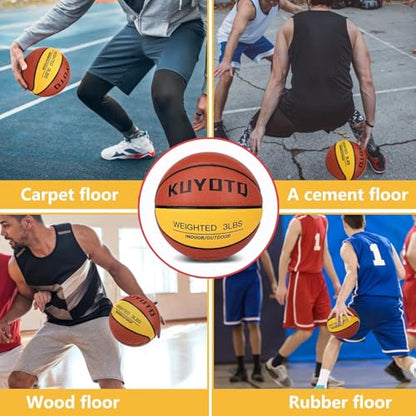 KUYOTQ 3LBS/3.3LBS/2.2LBS Weighted Heavy Training Basketball 29.5/28.5" in and Outdoor Improving Handling Dribbling Passing Rebounding Skill Composite Size 7/6 Weighted Training Basketball Equipment - color: Brown+Yellow, size: size 3
