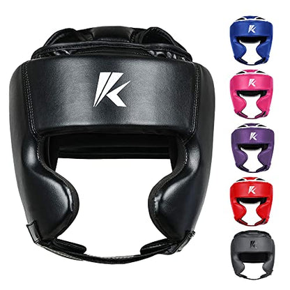 Kruzak Unisex Boxing Headgears - MMA Training, Adjustable Padded, Kara,Muay Thai Headgear, Kickboxing, Sparring, Martial Arts, Karate, Taekwondo MMA Body Equipment - color: Black, size: Small-Medium