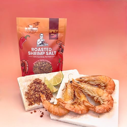 GrandpaKong Roasted Shrimp Salt (SPICY) – Crispy Chili Shrimp Salt Seasoning, Extra Crunchy Umami Heat, Real Shrimp, Khmer Craft Recipe, All-Purpose Dipping Fruits or Topping for Noodles, Rice, Seafood & Snacks – 8 oz Bag (SPICY)