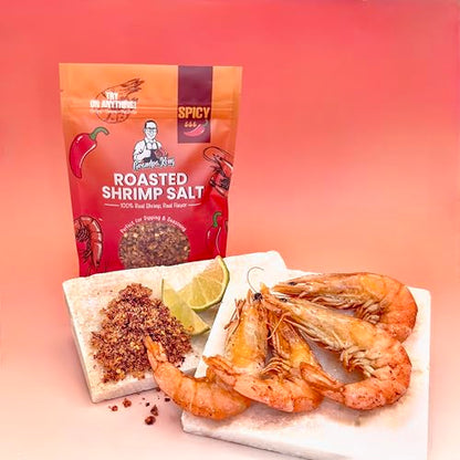 GrandpaKong Roasted Shrimp Salt (SPICY) – Crispy Chili Shrimp Salt Seasoning, Extra Crunchy Umami Heat, Real Shrimp, Khmer Craft Recipe, All-Purpose Dipping Fruits or Topping for Noodles, Rice, Seafood & Snacks – 8 oz Bag (SPICY)