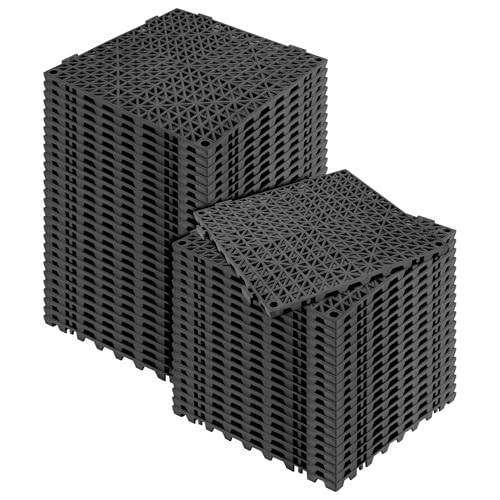 Modular Interlocking Cushion 48 Pack 11.8" x 11.8" Rubber Floor Tiles Non-Slip Splicing Drainage Mats for Deck, Black - size: 48 PCS