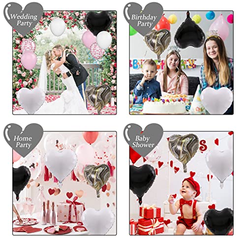 Black White Agate Heart Balloons, 10PCS Foil for Goth Wedding Party - color: Glossy-black White Agate