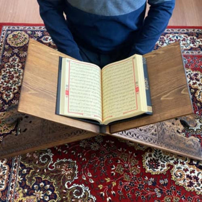 Luxury Big Size Carved Wooden Quran Holder | Islamic Book Stand, Rihal | Adjustable Koran Lectern for Floor | Reading Stand