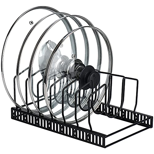 Toplife Pot Lids Organizer Rack for Cabinet and Countertop, 7+ Pan Lids and Bakeware Organizer Rack Holder with 7 Adjustable Compartments - Black - color: Black, size: Pot Lid Organizer