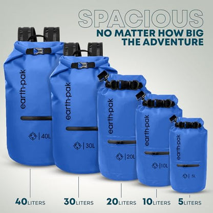 Earth Pak Waterproof Dry Bag with Zippered Pocket - Waterproof Dry Bag Backpack Keeps Gear Dry - color: Blue, size: 5L