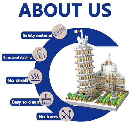 Leaning Tower of Pisa Micro Mini Building Blocks Set Italy Architecture Building Kits Famous Landmark Model Toys Gift for Adults Kids Teens 2500 PCS - style: The Leaning Tower of Pisa