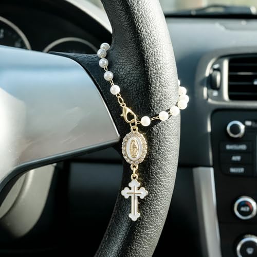 Steering Wheel Charm Cross Car Rosary for Rearview Mirror,Religious Gift - style: C