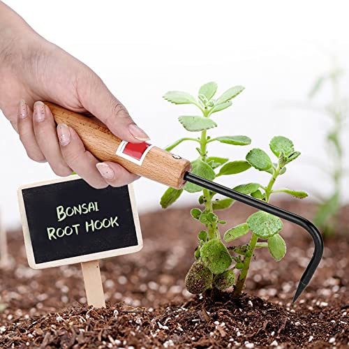 Bonsai Root Hook, Gardening Manganese Steel Root Rake with Ergonomic Wooden Handle, Bonsai Tools for Potted Plants Gardening Work Weeding Tool