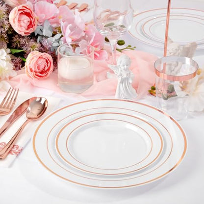 Supernal 400pcs Rose Gold Plastic Plates Disaposable Heavy Duty included Disposable Utensils& Plastic Party Plates Disaposable Party Cups and Napkins Sets for Valentine's Day Mother's Day and Easter - color: 400pcs White and Rose Gold Plastic Plates Disap