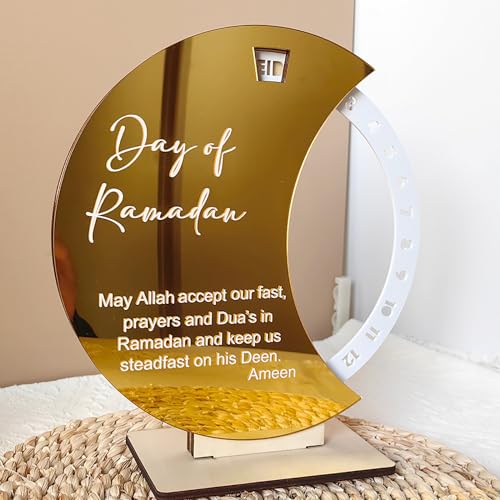 Rotatable Ramadan Advent Calendar, Acrylic Eid Countdown Calendars 30 Days Eid Ramadan Mubarak Wooden Ornament Table Decor Holiday Decoration For Home Office Table Eid Party Decor,White Wheel - color: White Wheel