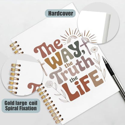 Boho Christian Spiral Notebook Journal 5.5x8.3in, the Way the Truth the Life Religious Scripture Hardcover Journal Notebook for Church Study Work Office, Christian Gifts for Women Men - color: the Way the Truth the Life
