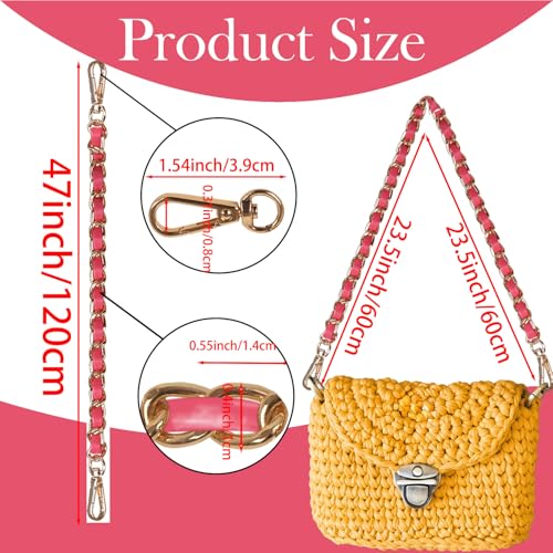 2 Pcs Purse Chain Strap, 47" Gold Chain with Leather, Crossbody Bag Replacement Straps,Handbag Chain for Shoulder Bags - color: Rose