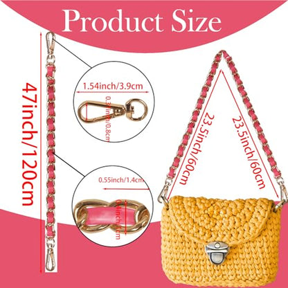 2 Pcs Purse Chain Strap, 47" Gold Chain with Leather, Crossbody Bag Replacement Straps,Handbag Chain for Shoulder Bags - color: Rose