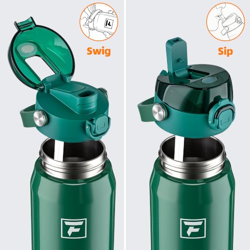 Fanhaw 24 oz Insulated Stainless Steel Water Bottle with 2-in-1 Straw& Chug Lid, Leakproof Wide Mouth Vacuum Bottle for School, Sports, Kids, Teens& Adults, Back to School Essentials (Mars Green) - color: Mars Green