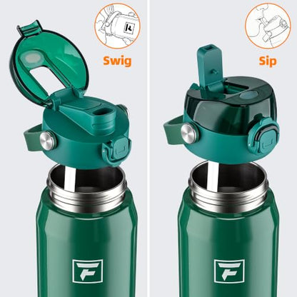 Fanhaw 24 oz Insulated Stainless Steel Water Bottle with 2-in-1 Straw& Chug Lid, Leakproof Wide Mouth Vacuum Bottle for School, Sports, Kids, Teens& Adults, Back to School Essentials (Mars Green) - color: Mars Green